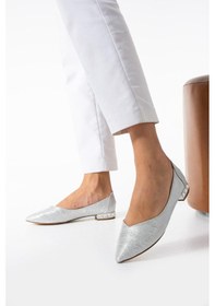 Resim Kadın Gümüş Topuk Taş Detaylı Babet Gumus 