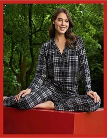 Resim Pijamoni Kadın Süet Önden Düğmeli Likralı Pijama Takımı 10 - 1 Adet 001 