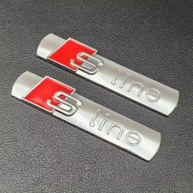 Resim Audı 3D Metal S Line Logo Amblemi Araba Çamurluk Rozeti ( 2 Adet) 