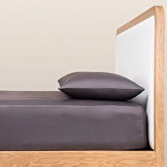 Resim %100 Pamuk Saten Lastikli Çarşaf Seti 180x200 Cm Antrasit - Lia Serisi 