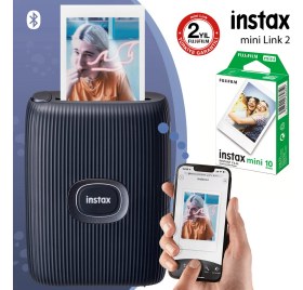 Resim Instax Mini Link 2 Uzay Mavisi Akıllı Telefon Yazıcısı ve 10'lu Mini Film 