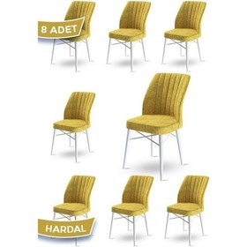 Resim Canisa Flex Serisi, Üst Kalite Mutfak Sandalyesi, 8 Adet Hardal Sandalye, Gürgen Beyaz Ahşap Ayak Sandalye Hardal Ayaklar Beyaz 