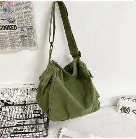 Resim Yifomall Yeşil Minimalist Kumaş Çanta - Üniversite Öğrenci Spor Sırt Çantası Büyük Kapasiteli Dayanıklı Tek Askılı Postacı Çanta Yeşil 