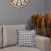 Resim Maxx Deco Ekoseli Fırfırlı Kırlent Kılıfı - Siyah - 43x43 cm 