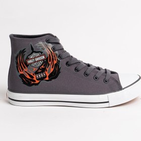 Resim Harley Davidson Plano Erkek Gri Keten Spor Ayakkabı 