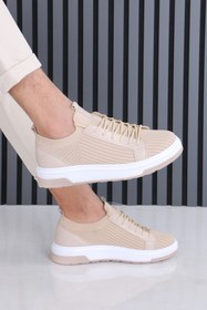 Resim sauron Yazlık Erkek Spor Ayakkabı Bej Renk Örme Triko Nefes Alabilen Sneaker 