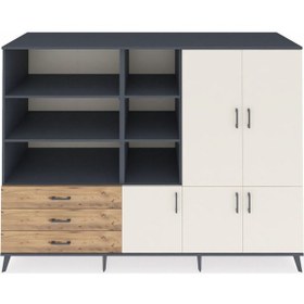 Resim Kronos Dolap 11 Raflı 3 Çekmeceli 5 Kapaklı 220x59x163 Antrasit-a Antrasit-aytaşı/çam 