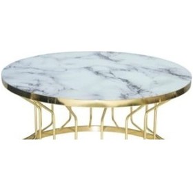 Resim Brc Bufalo Sehpa Orta Model 1008 Beyaz Mermer Temper Cam Metal 