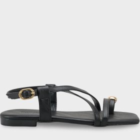 Resim Capone Outfitters Roxy Küt Burunlu Metal Parmak Arası Bantlı Düz Topuklu Kadın Sandalet 