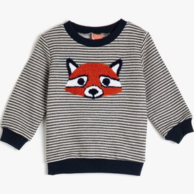 Resim Erkek Bebek Bisiklet Yaka Baskılı Çizgili Sweatshirt 