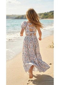 Resim Ministok Alice Çiçek Desenli Kız Çocuk Crop Blüz Etek Takım Mavi 