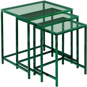 Resim Diamond Green Yeşil Cam Zigon Orta Yan 3'Lü Sehpa Yeşil 