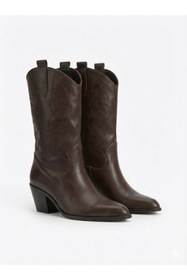 Resim LOVE SHINE Lorvessa Nakışlı Kovboy Kadın Bot Bağcıklı Suni Süet Büyük Numara Western Şehir Stil 