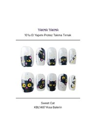 Resim 10'lu Siyah Kısa Balerin Kbl1487 Tekrar Kullanılabilir El Yapımı Protez Takma Tırnak Xs 