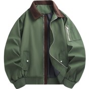 Resim Erkekler İçin Hafif Ceket - Zeytin Yeşili Fermuarlı Kaban, Softshell Yapı İlkbahar/Sonbahar Geçiş Mevsimi için, Günlük ve Resmi Giyim, Notch Yaka Tasarım, Dayanıklı Polyester, Kolay Bakım Kumaş 