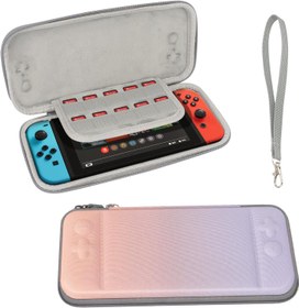 Resim Skycase Nintendo Switch ve New Switch OLED ile uyumlu çanta, renkli koruyucu sert taşınabilir seyahat taşıma çantası, Nintendo Switch ve yeni Switch OLED konsol için (lila pembe) 