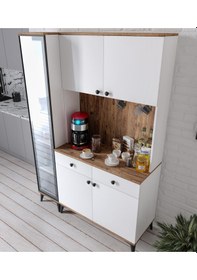 Resim Demre Camlı 5 Kapaklı 2 Çekmeceli Kahve Köşeşi Beyaz Tamamı Mdf 140 Cm Atlas Çam Beyaz 