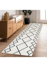 Resim Dijital Baskı Kaymaz Taban Yıkanabilir Kesme Yolluk Oda Salon Mutfak İskandinav Krem Halı Krem 