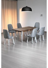 Resim Minel Açılabilen Metal Ayak Sunta Mutfak Masası Takımı 6 Gri Sandalye 80 X 132 Gri 