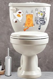 Resim Klozet Sticker Tırmanan Sevimli Kediler Çizik Tuvalet Sticker 