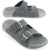 Resim Gezer Erkek Yazlık Suni Deri İki Toka Ayarlanabilir Rahat Taban Günlük Terlik Gri 