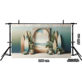 Resim Venspor Vintage Plaj Temalı Sörf Tahtaları ve Bitkilerle Süslenmiş Arka Plan, 200x150cm Fon Duvar Örtüsü 