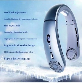 Resim Goldenqian Boyun Fanı, Hafif Giyilebilir Fan, Düşük Gürültülü 5 Hızlı Eller Serbest Fan, İç Ve Dış Mekan İçin Asılı Kulaklık Tasarımı Spor Fanı Blue 