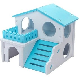 Resim Hangfox 2 Katlı Ahşap Hamster Yuvası - Doğal Ahşap, Güneşli Mavi, Spor Ve Barınma Odası 