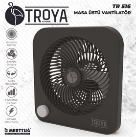 Resim Mu Art Ahşap Masa Üstü Vantilatör Fan=22cm 3 Kademe Hiz 40w 3 Pervane Siyah Pls.stand=28x27x13cm Tr-516 (517 