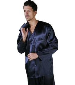 Resim Ancelo 333 Saten Pijama Takım Ve Robdöşambr 3lü Damat Çeyiz Set Lacıvert 