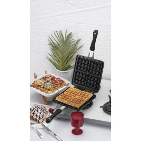 Resim Taç Siyah Waffle Tavası 21 cm Döküm Malzeme ile Çift Taraflı Kullanım için 1 Adet 