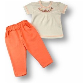 Resim 3-6 6-9 9-12 12-18 Ay Anadolu Çiçeği Nakışlı Kısa Kollu Sweatli 2li Kız Bebek Takımı 001 