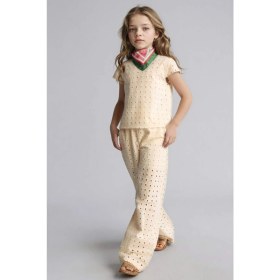 Resim DeFacto Regular Fit Esnek Bantlı Paça Brode Ecru Pantolon Kız Çocuk G0894A826HS 