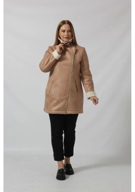 Resim Moda Berray 3262 Uzun İçi Kürklü Boğazı Kemer Detaylı Kaban Vizon Kahverengi 