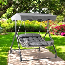 Resim Bed | Çiftli Rattan Bahçe Salıncağı | Rehome Balkon Salıncağı - Gri 