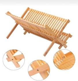 Resim Bambu Katlanabilir Tabaklık Bulaşıklık Bulaşık Sepeti Kurutmalık 