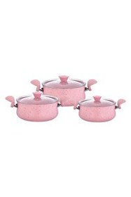 Resim OMS 3027 6 Parça Biogranit Ergonomik Güveç Seti Pembe Gövde - Pembe Detay 