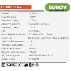Resim Lutian LT9000EN-4 Benzinli Jeneratör 7.5 Kw Marşlı 220 V. 