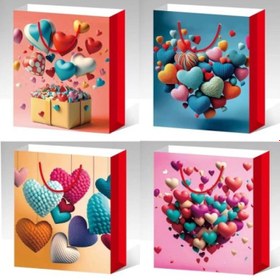 Resim Büyük Boy Kalp Desenli Karton Çanta 