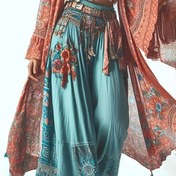 Resim Kadınların Rahat Bel Çiçek Baskılı Geniş Bacak Pantolonları 