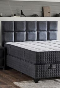 Resim Star Başlık 100 cm Tek Kişilik Antrasit Keten Kumaşlı Modern Lüks Yatak Başlığı/Baza Başlığı 