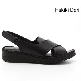 Resim GÖNDERİ(R) Kadın / Kız Siyah Cırt Bantlı Dolgu Topuk Hakiki Deri Sandalet 
