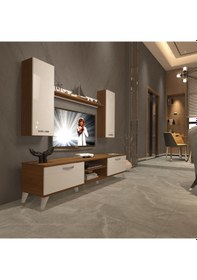 Resim Decoraktiv Eko 7 Mdf Dvd Retro Tv Ünitesi Tv Sehpası Ceviz - Beyaz 