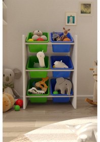 Resim 6 Sepetli Çok Amaçlı Montessori Oyuncak Dolabı 