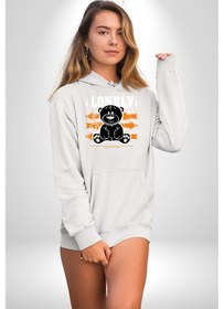 Resim Yalnız Kadın Erkek Beyaz Kapüşonlu Sweatshirt Hoodie Beyaz 