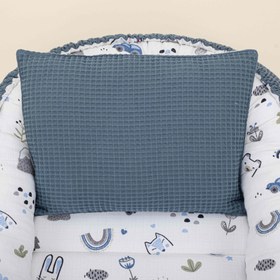 Resim Babynest ve Yastık - Çift Taraflı - Koyu Mavi Petek - Mavi Kedi 