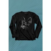 Resim Kendim Seçtim Kedi Silüeti Black Cat Çizim Uzun Kollu Tişört Baskılı Çocuk T-Shirt 