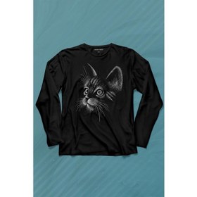 Resim Kendim Seçtim Kedi Silüeti Black Cat Çizim Uzun Kollu Tişört Baskılı Çocuk T-Shirt 