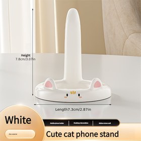 Resim Sevimli Kedi Telefon Standı Uzun Kuyruk Tasarımı ile - Ayarlanabilir Yükseklik, Kararlı Taban, Beyaz ABS Malzeme, Yatak Yanı veya Masa Kullanımı için Mükemmel, Oyun Sever Kedi Kulaklıkları ve Tüyleri, Akıllı Telefonlar için İdeal, Kedi Telefon Tutucu, Yatak Yanı Aksesuarı, Oyun Sever Tasarım, Dayanıklı Yapı 