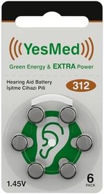 Resim YesMed Extra Power 312 Numara İşitme Cihazı Pili (5 Paket x 6 Adet = 30 Adet Pil) 